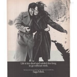 Saga Mink Advertisement Vtg 1970s Oscar De La Renta Fashion Clothing Fur Winter
